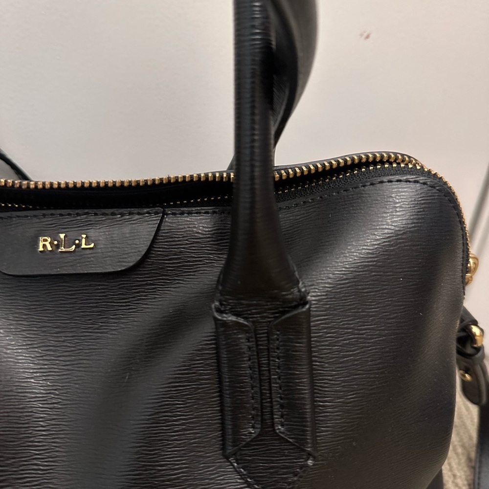 Lauren Ralph Lauren Black Leather Satchel Top Handle Crossbody Bag - Picture 2 of 16